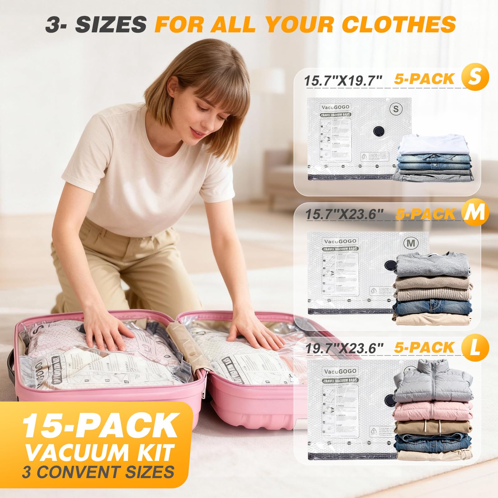 VacuGOGO semi-transparent bags offer easy item identification