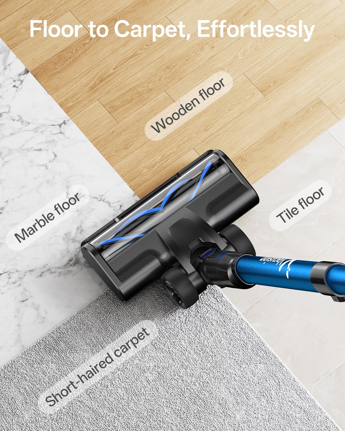 Vacusion five-stage filtration system captures fine dust and particles.