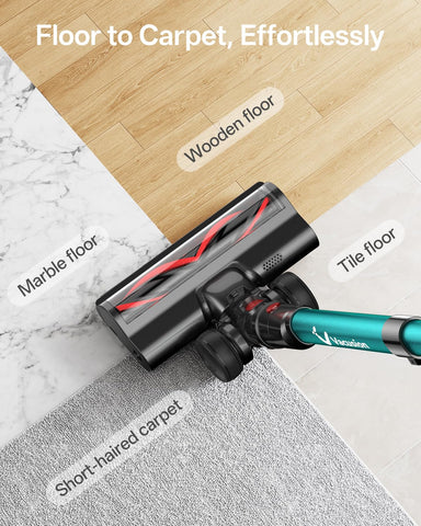 Vacusion 60-minute runtime battery powers extended cleaning sessions on standard mode.