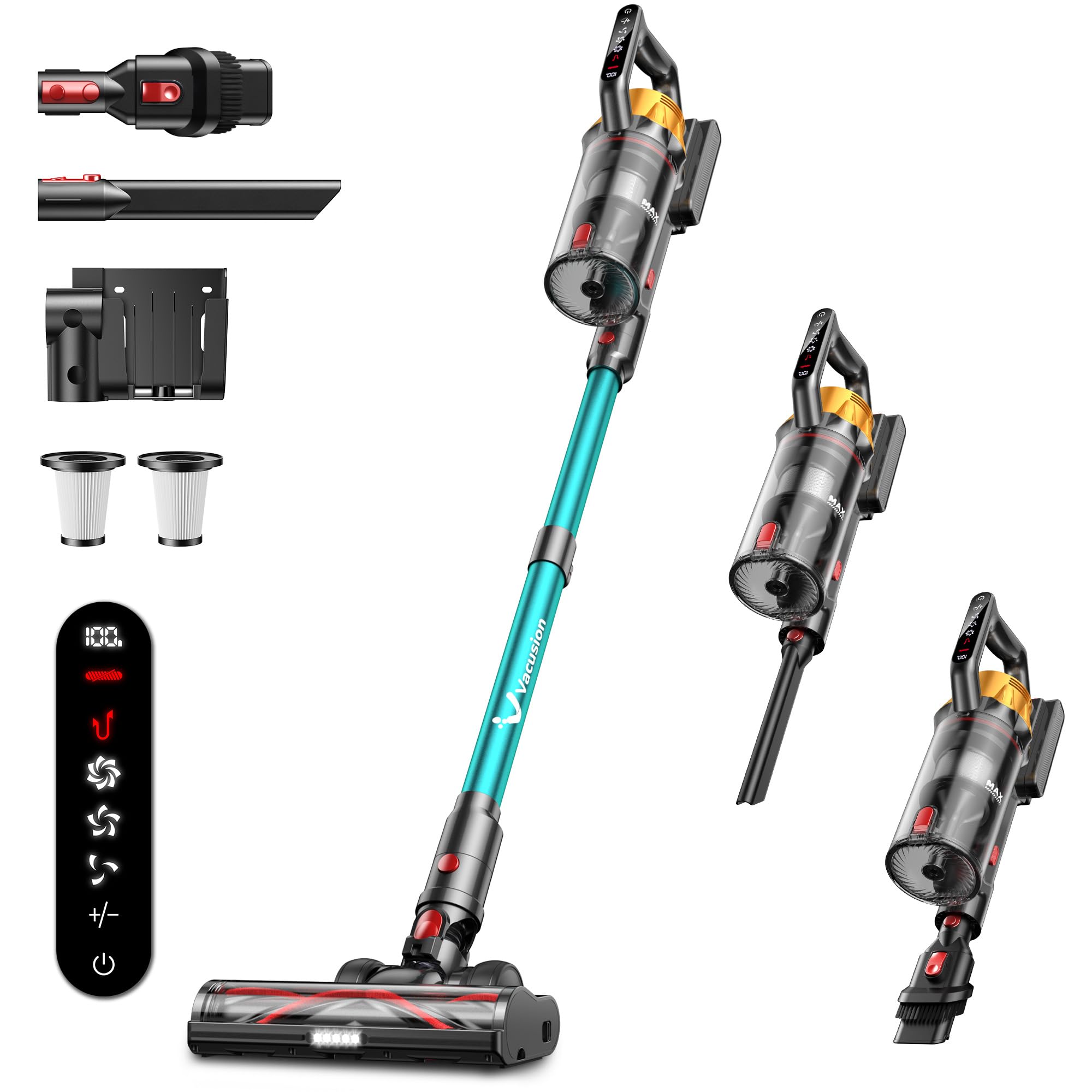Vacusion cordless vacuum 650W suction demonstrates strong cleaning power for everyday messes.