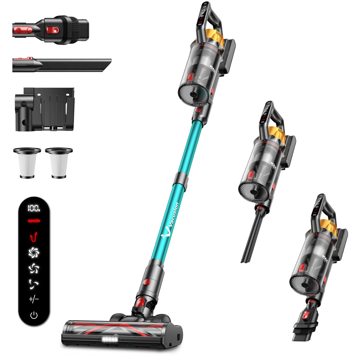Vacusion cordless vacuum 650W suction demonstrates strong cleaning power for everyday messes.