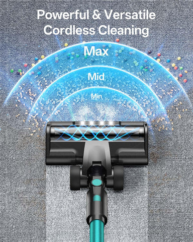 Vacusion cordless vacuum cleaner with three suction modes adapts to surfaces