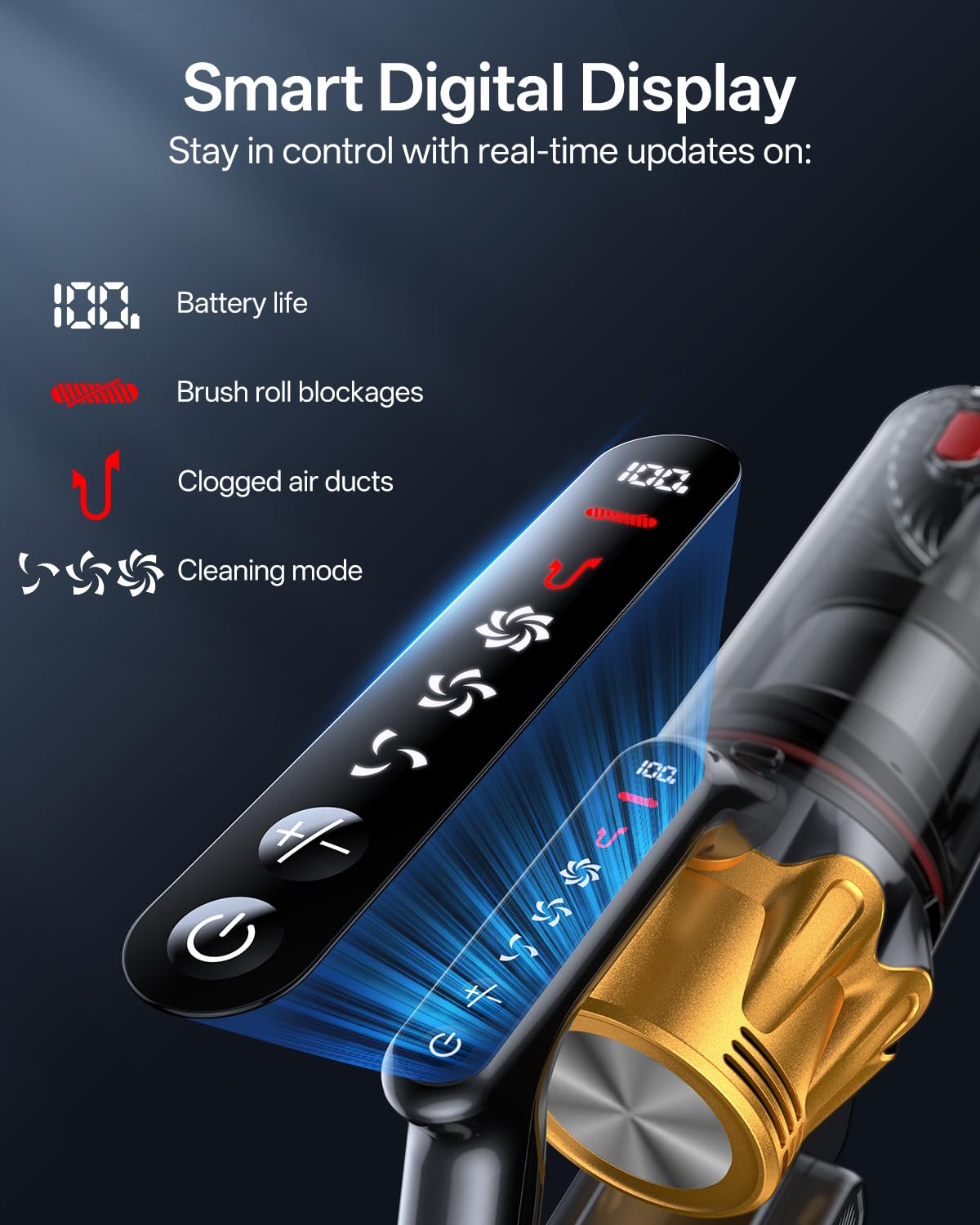 Vacusion ergonomic handle enables effortless 180-degree turns during cleaning.