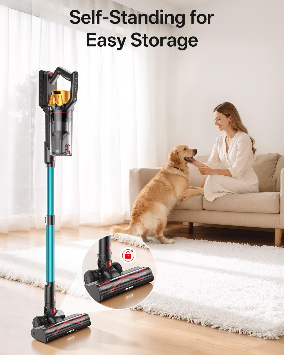 Vacusion five-stage filtration with washable HEPA captures tiny particles for cleaner air.
