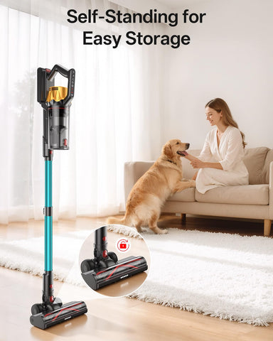 Vacusion five-stage filtration with washable HEPA captures tiny particles for cleaner air.