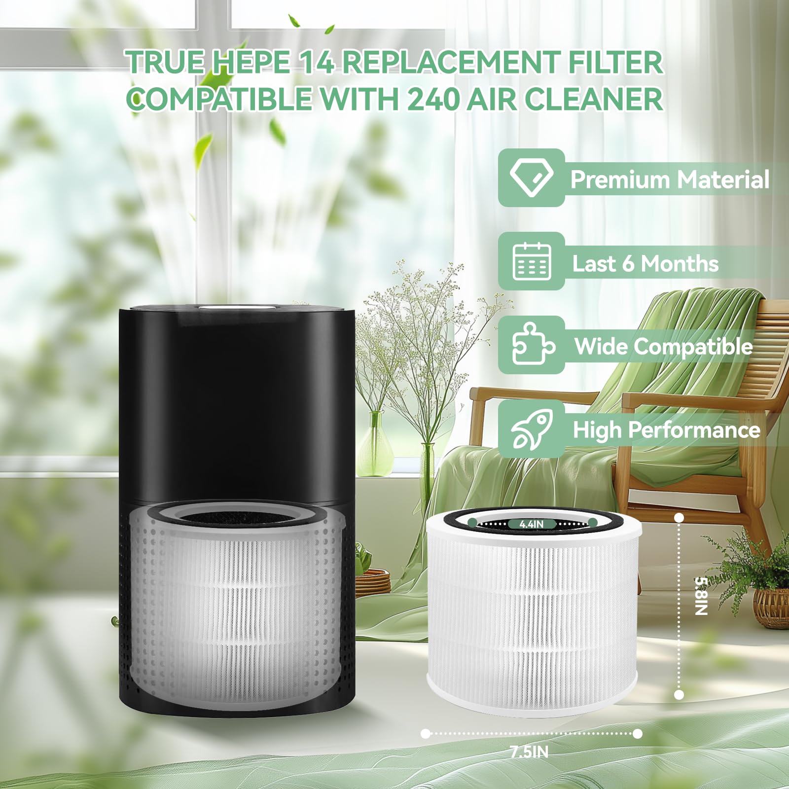 VacusMatrix 240 replacement filter side view, compact design for easy replacement