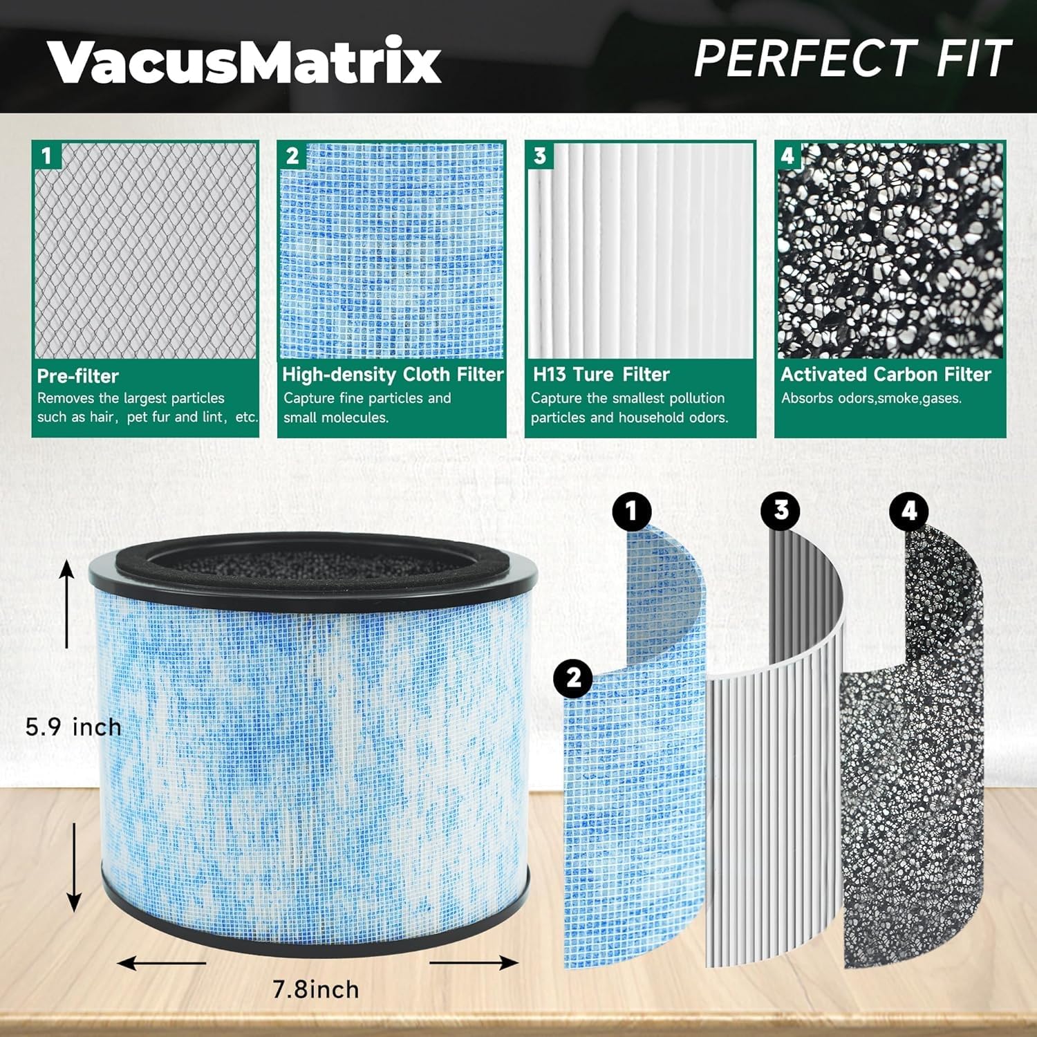 VacusMatrix 2-pack packaging shows easy installation and replacement appeal.