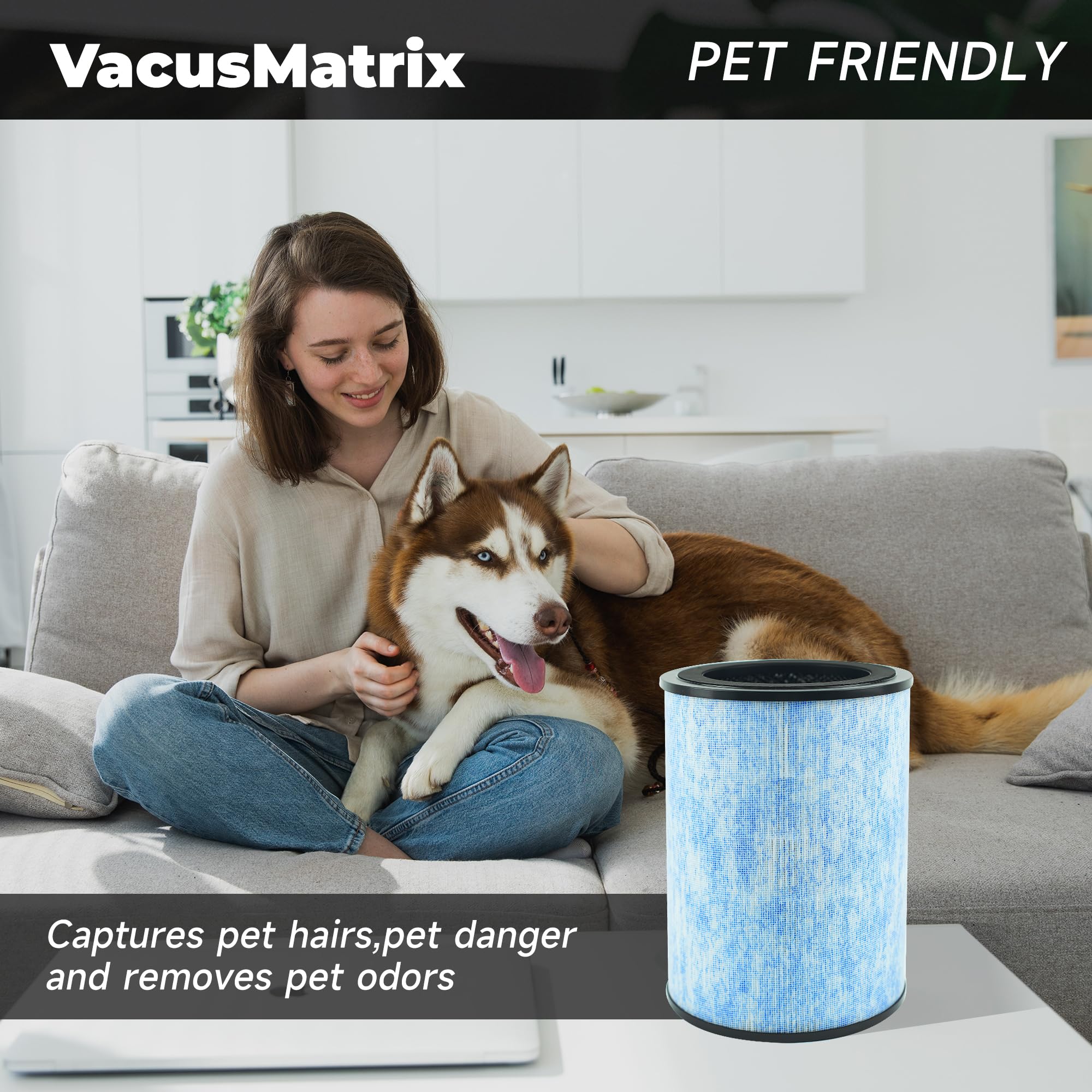VacusMatrix pre-filter detail for fine particle capture and longer filter life.