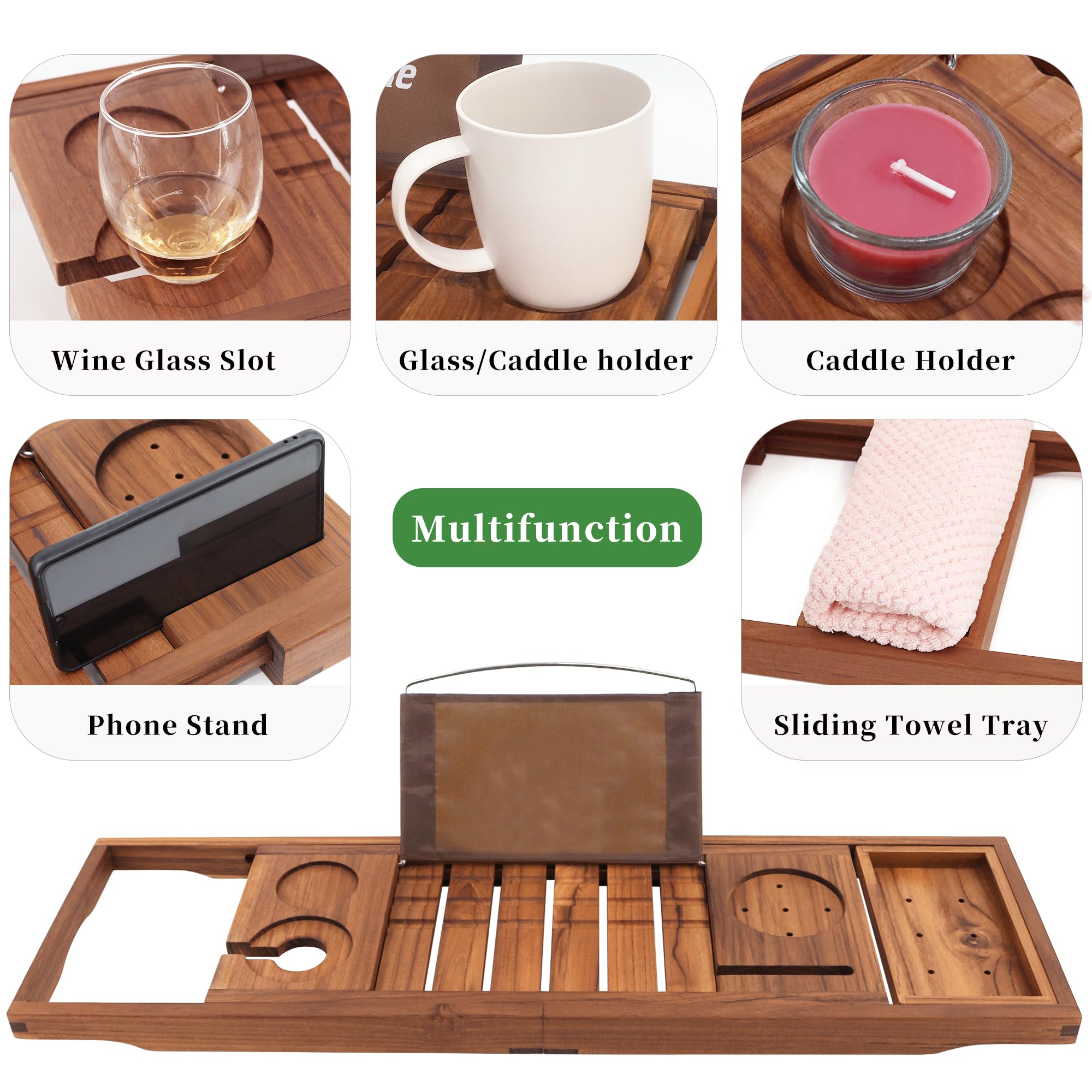 VaeFae teak bath tray draining towel area for quick drying