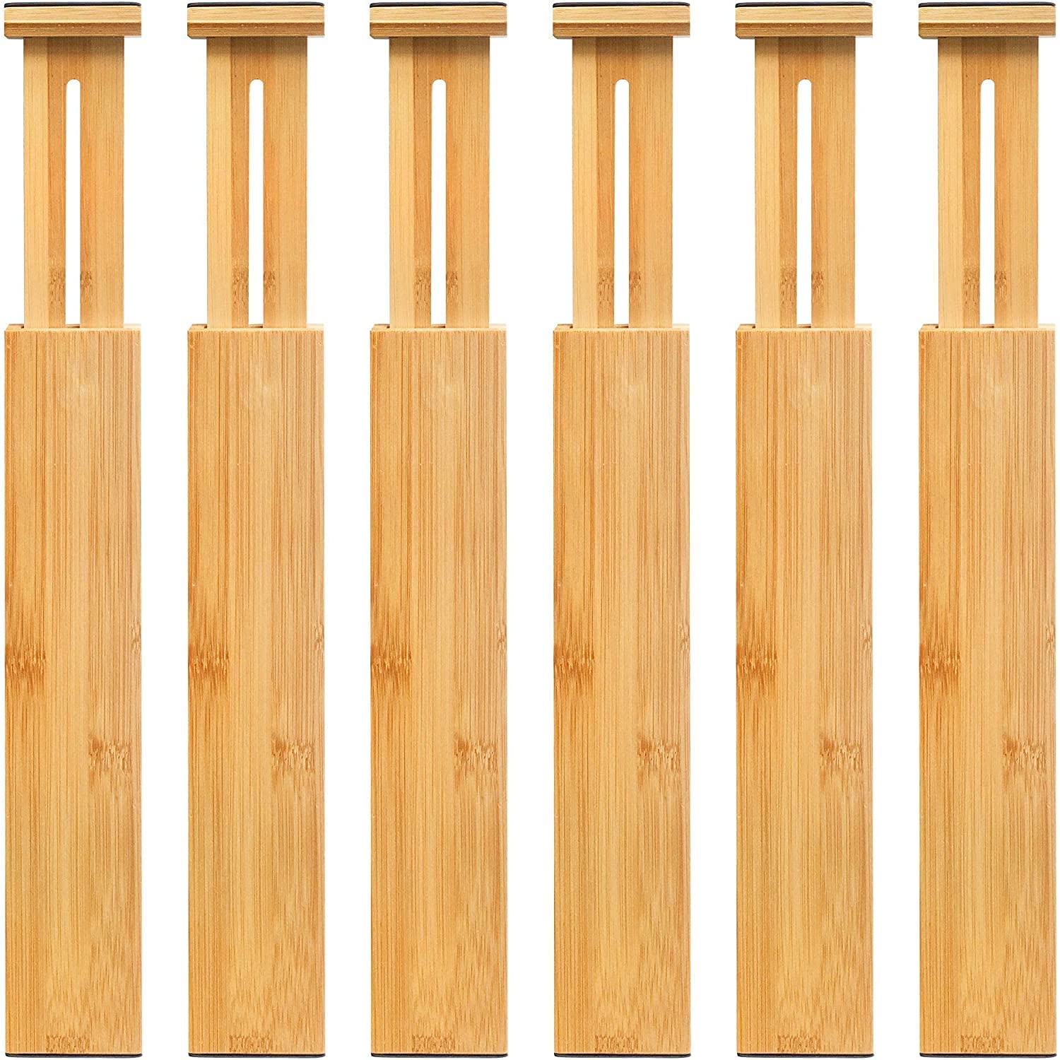 VaeFae adjustable bamboo drawer divider extended to fit larger drawers for organized storage
