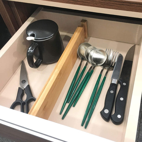VaeFae bamboo drawer divider with spring clip keeps in place during daily use