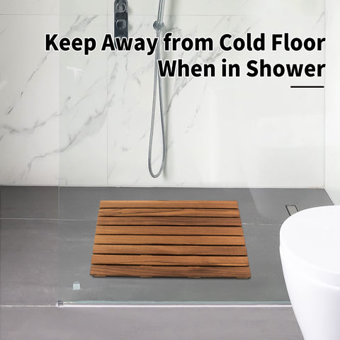 VaeFae Teak Shower Mat complements a modern bathroom aesthetic.