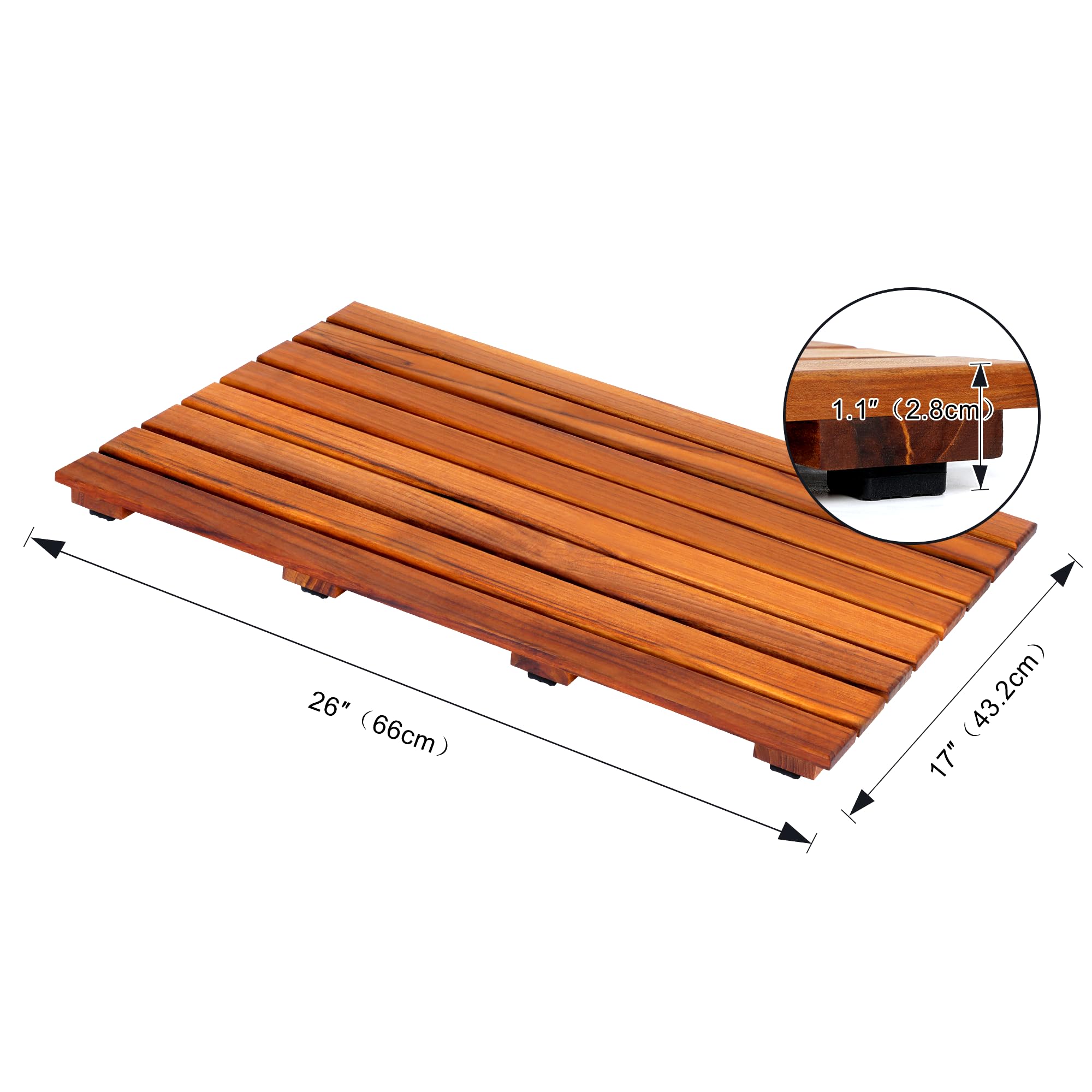 VaeFae Teak Shower Mat with oiled finish offers natural warmth and water resistance.
