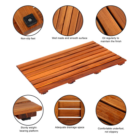VaeFae Teak Shower Mat rubber feet prevent sliding and floor scratches.