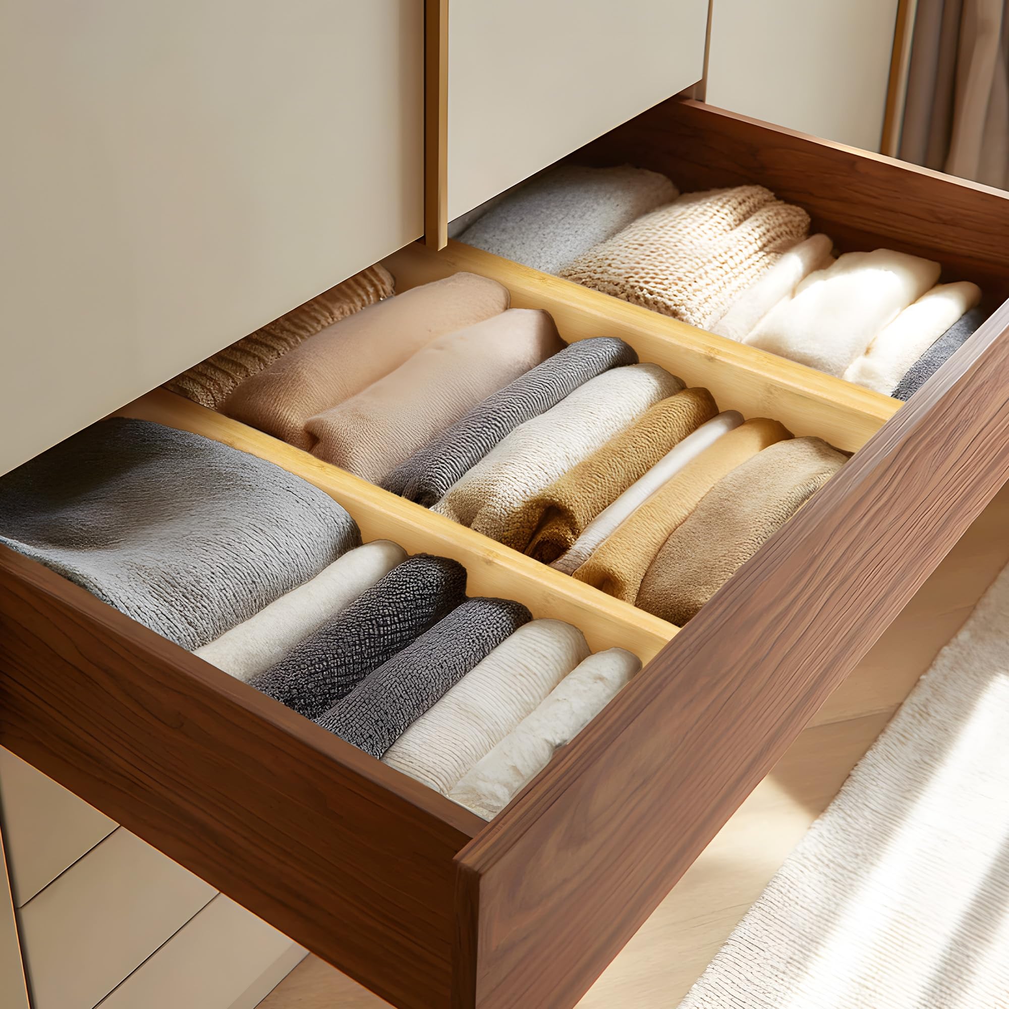 VaeFae bamboo dividers install with spring tension, no tools needed