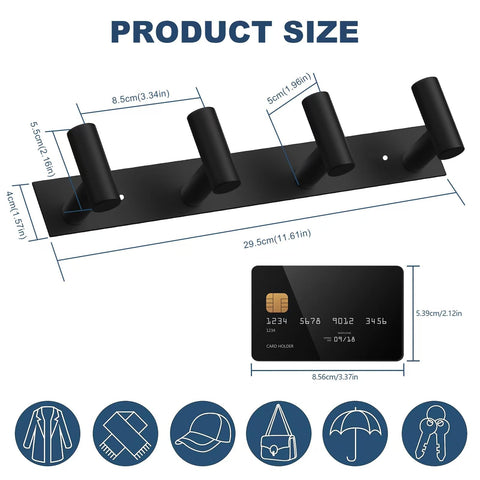 VAEHOLD black stainless finish coat rack adds modern style and durability