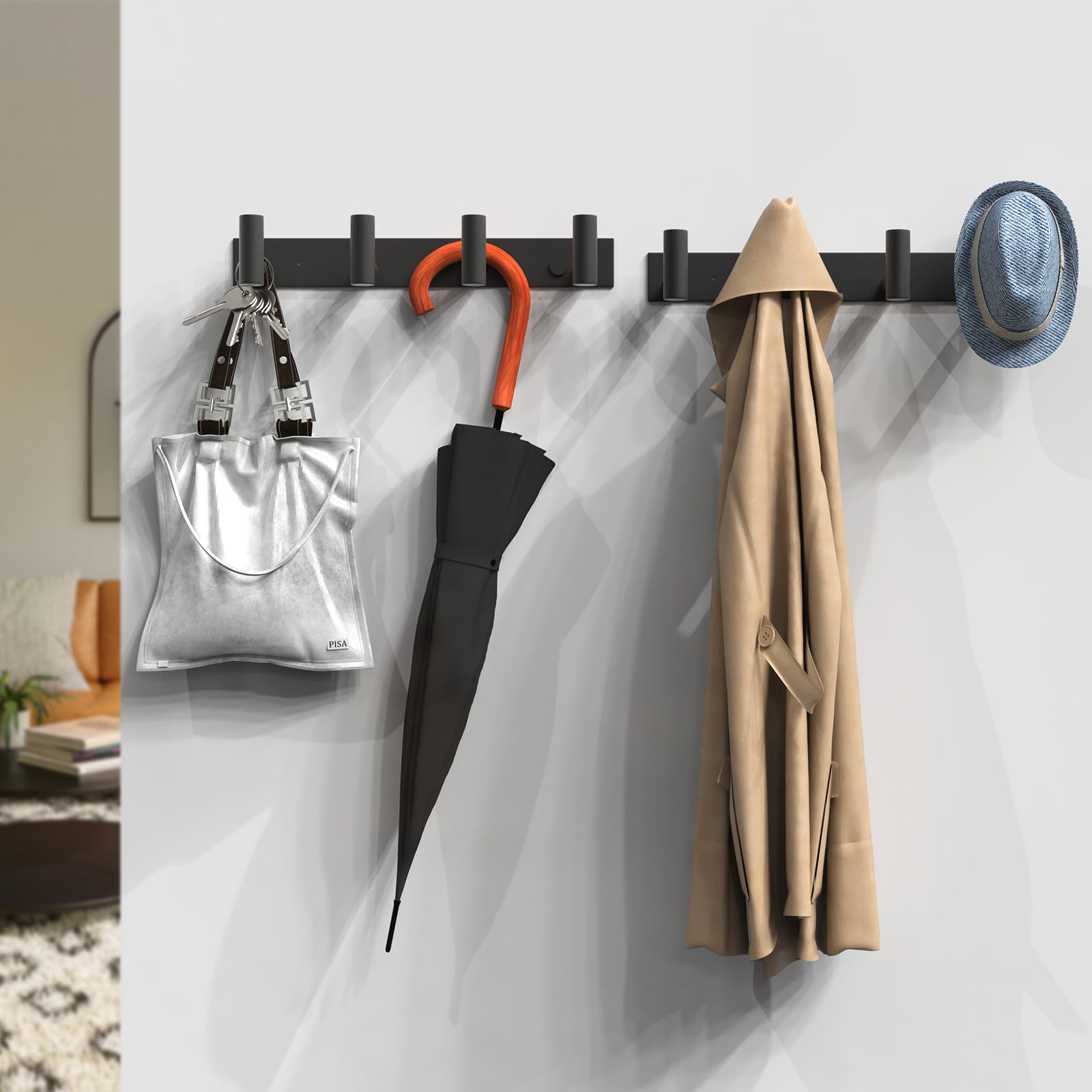 VAEHOLD entryway organizer with four hooks helps reduce clutter at the door