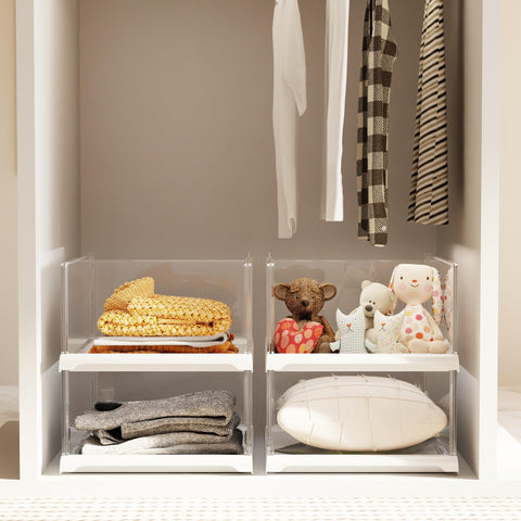 Vaela 4-pack stackable closet organizers with transparent bins for easy visibility