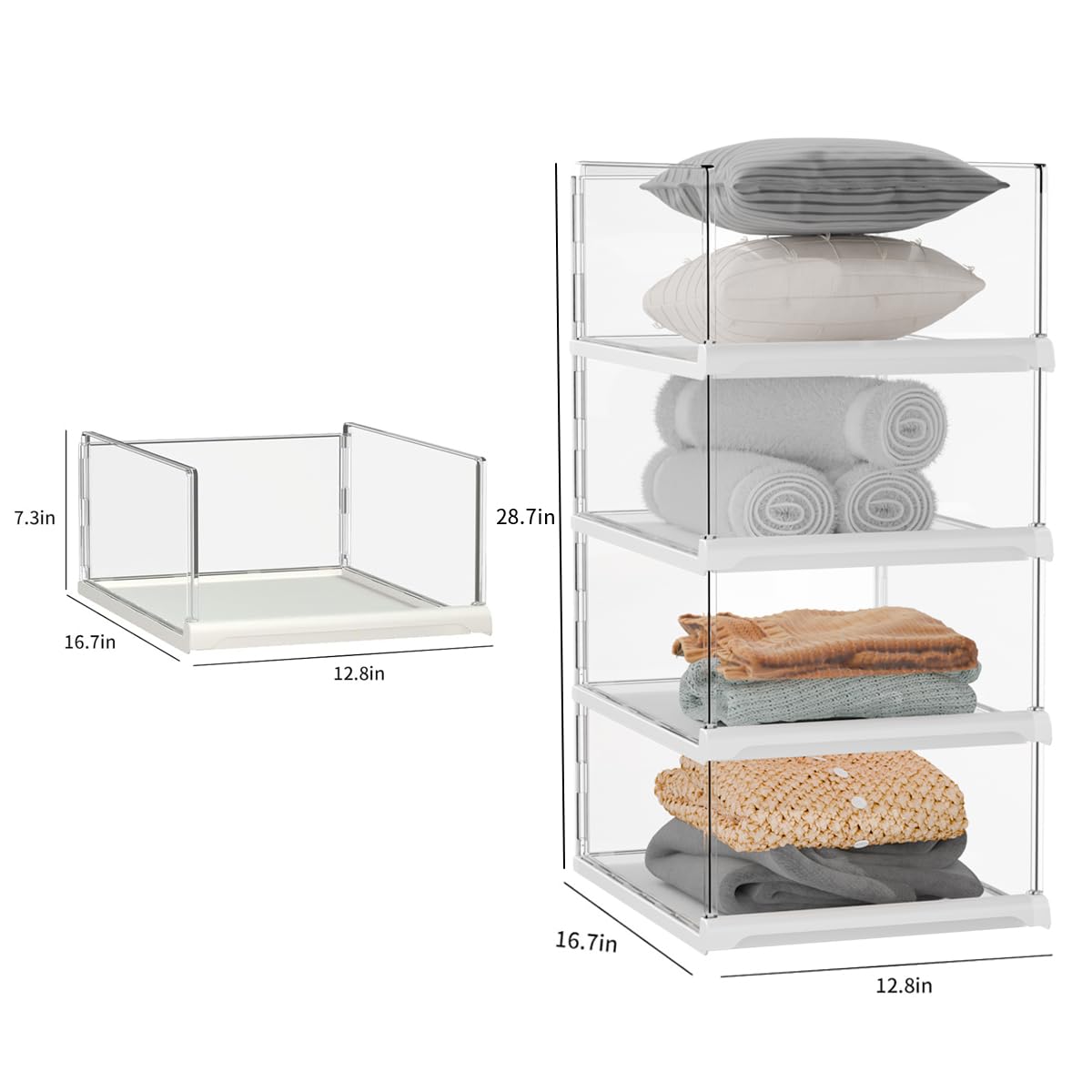 Vaela closet organizers with slide rails for partial drawer-like access