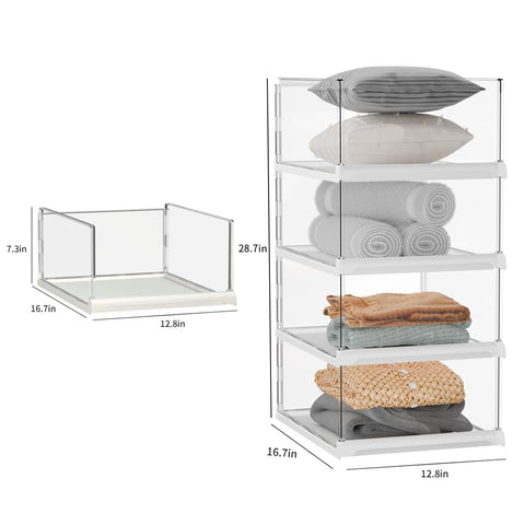 Vaela closet organizers with slide rails for partial drawer-like access
