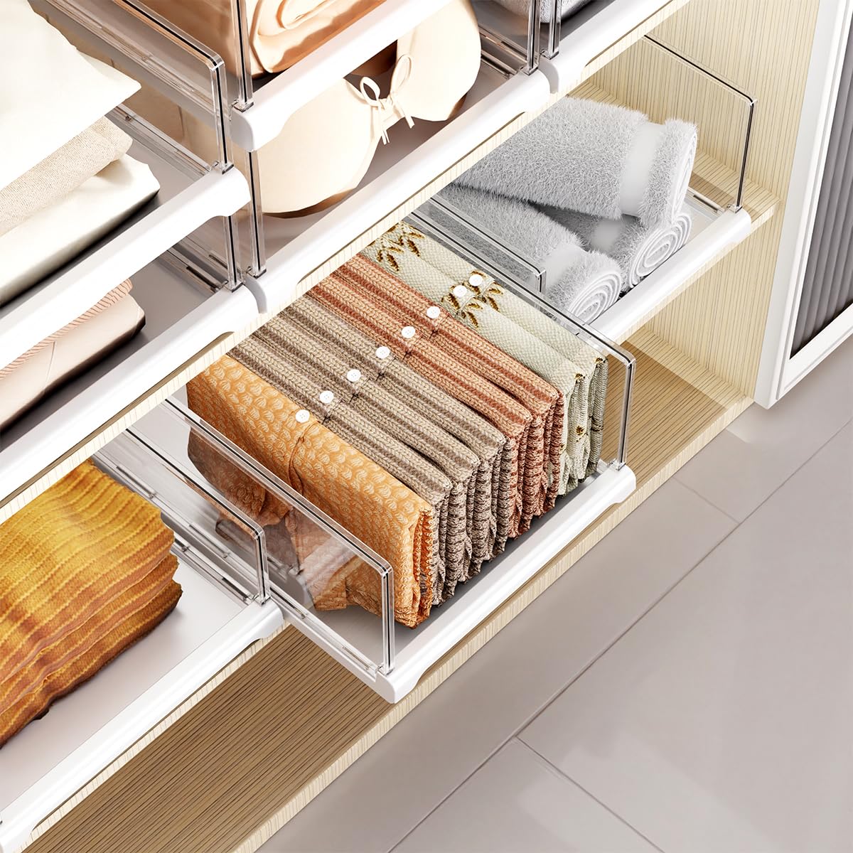 Clear Vaela organization for clothing, towels, and toys