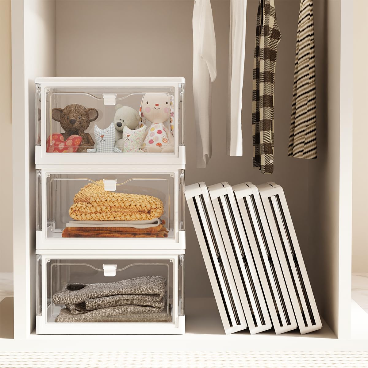 Vaela stackable bins with lids show roomy 24QT storage for organized spaces