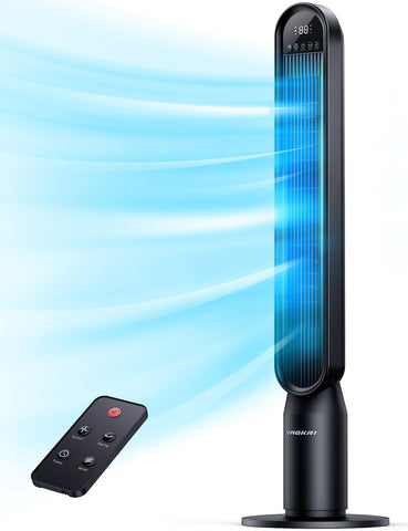 VAGKRI tower fan in the bedroom delivering fast, even cooling.