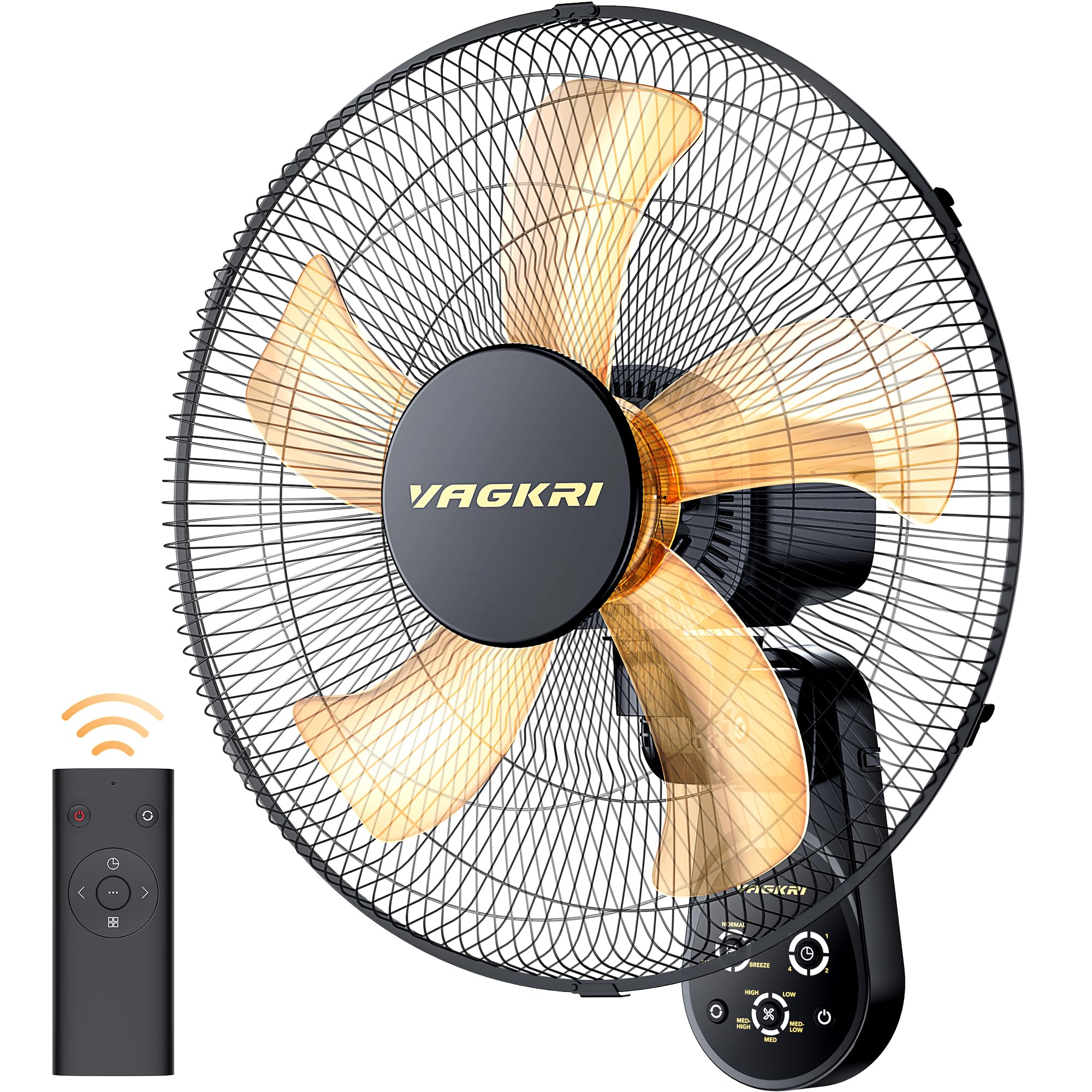 VAGKRI 16-inch wall-mount fan front view for compact, efficient cooling.