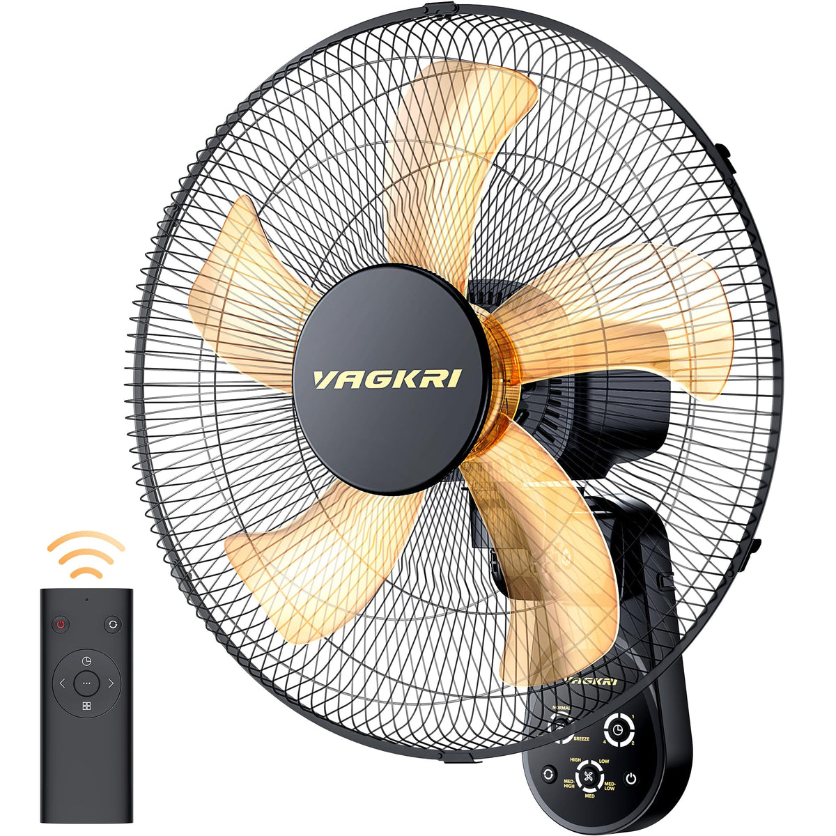 VAGKRI 16-inch wall-mount fan front view for compact, efficient cooling.