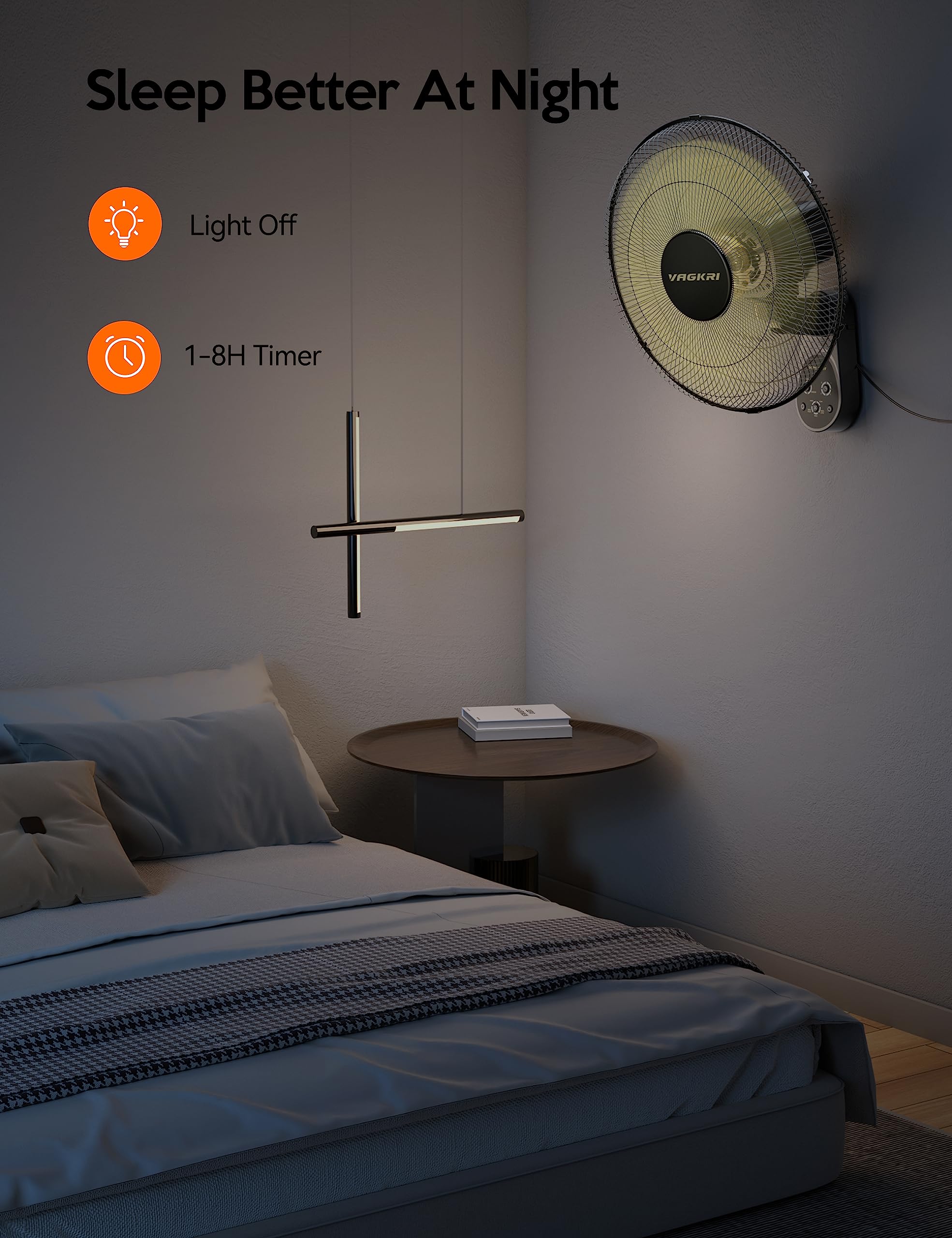 VAGKRI black finish wall-mount fan for modern spaces.