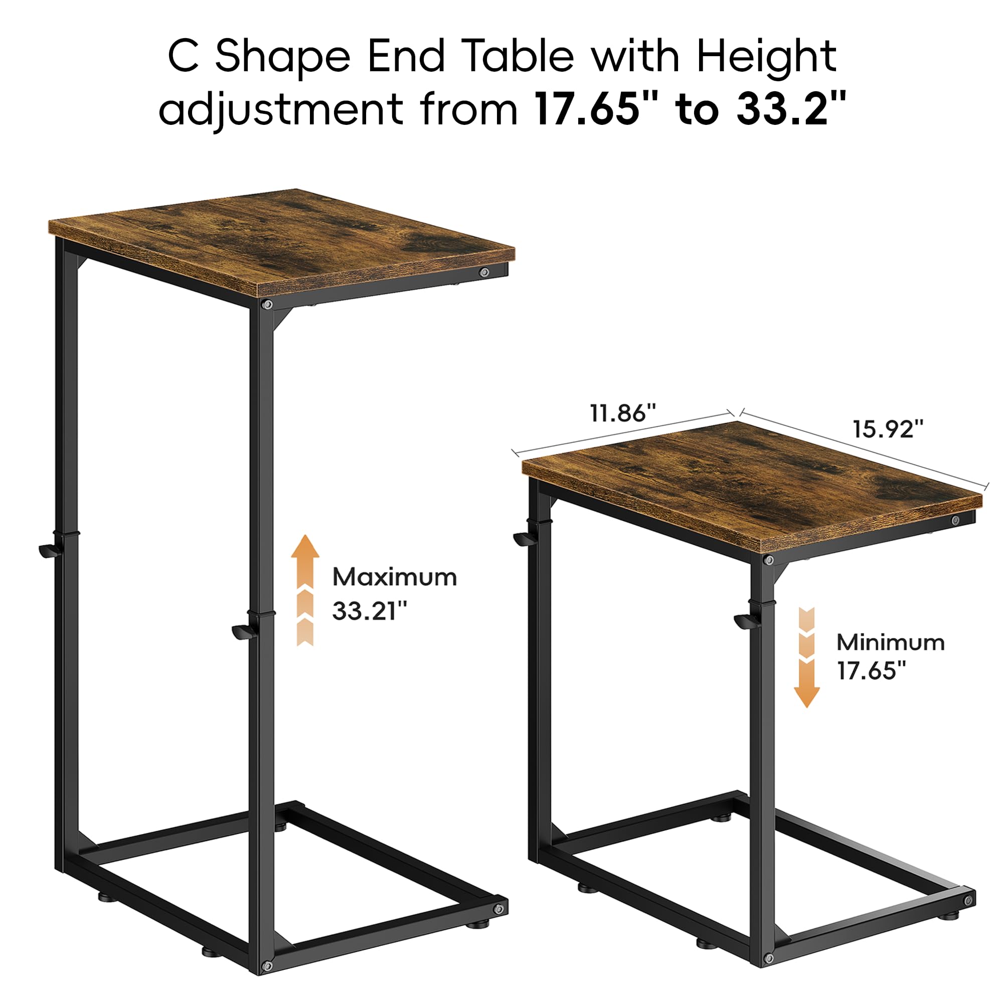 Vagusicc adjustable-height end table positioned to match sofa height for comfort