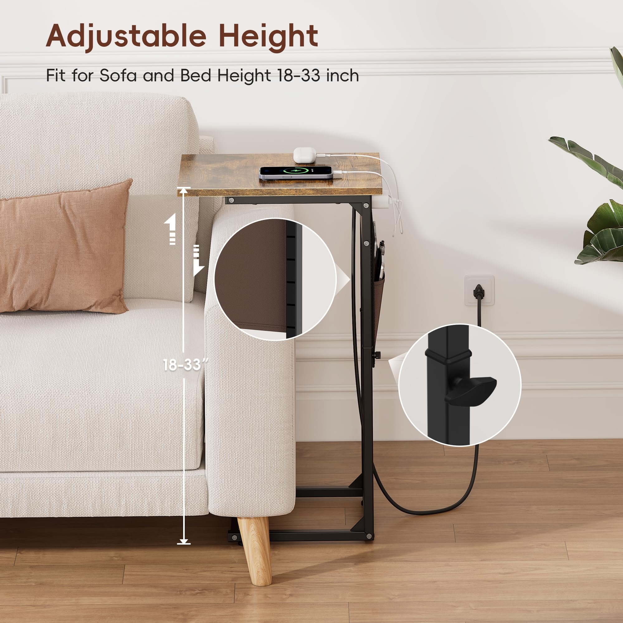 Vagusicc End Table fits between sofa and wall with slim footprint