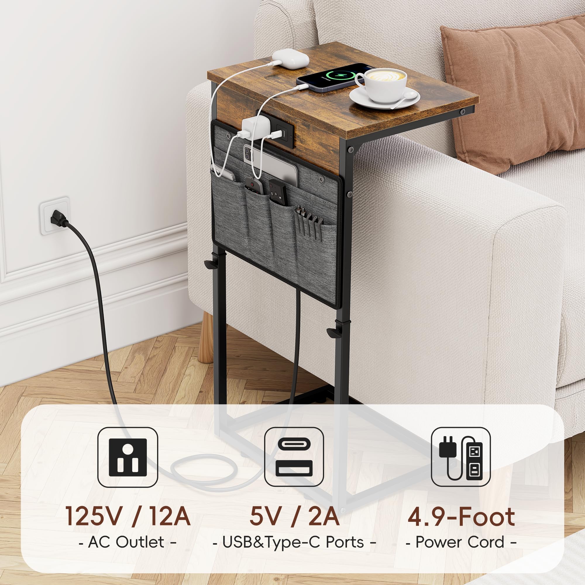 Vagusicc C-shaped design highlights space-saving fit between couches.