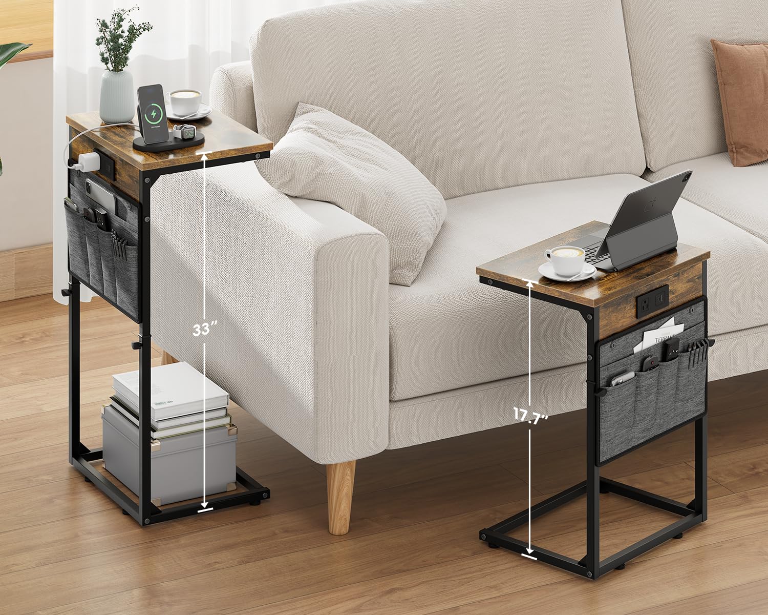 Vagusicc end table height-adjustable mechanism shown for bed or couch use.