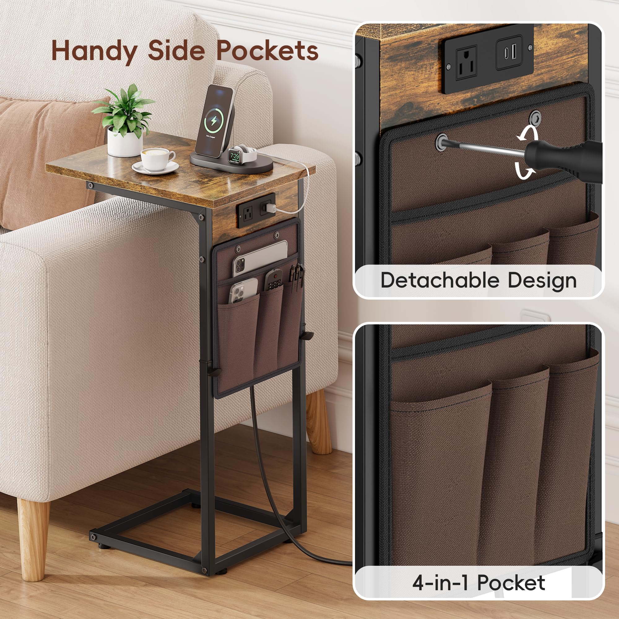 Vagusicc End Table with long power cord for charging away from outlets