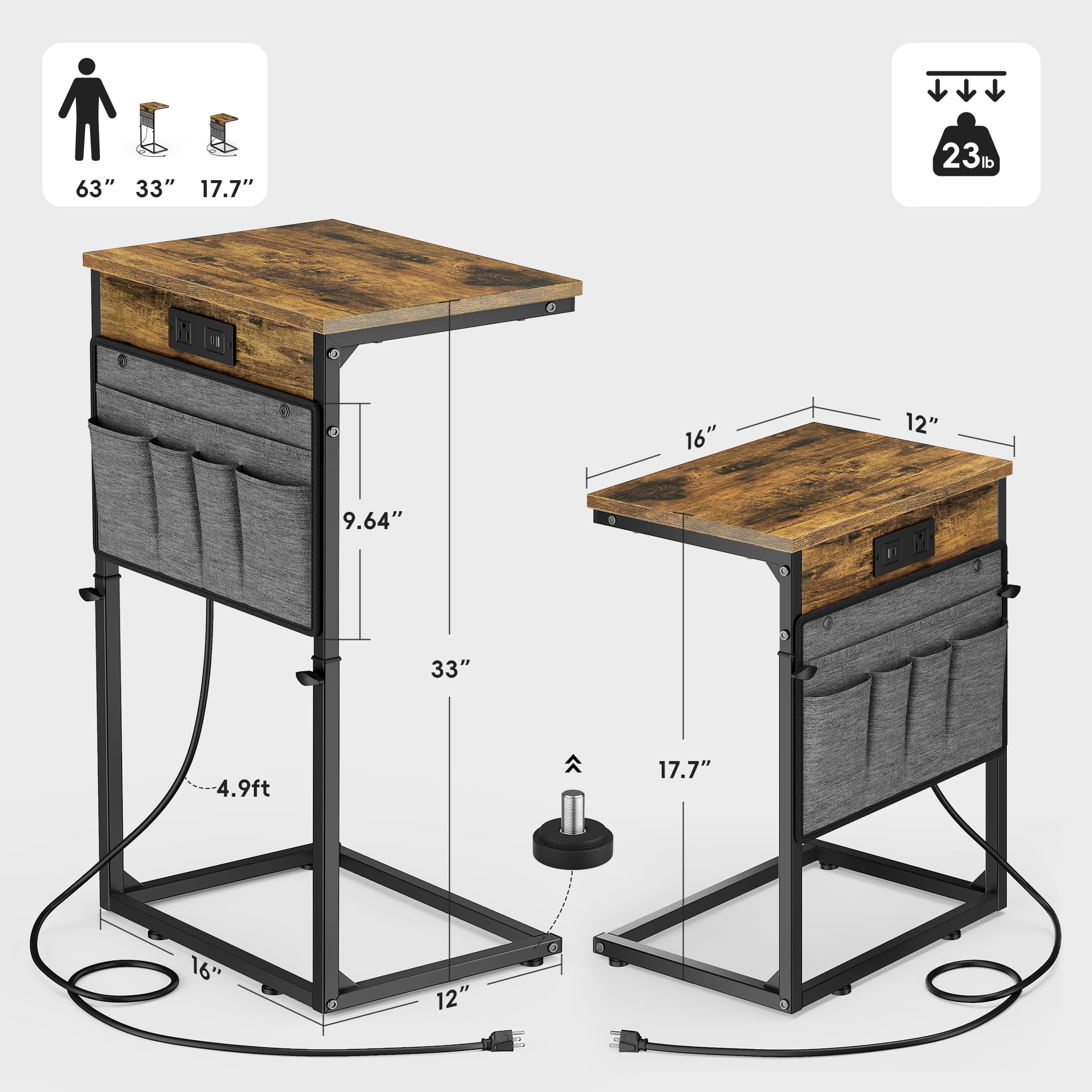 Vagusicc end table slides under sofa for easy access.