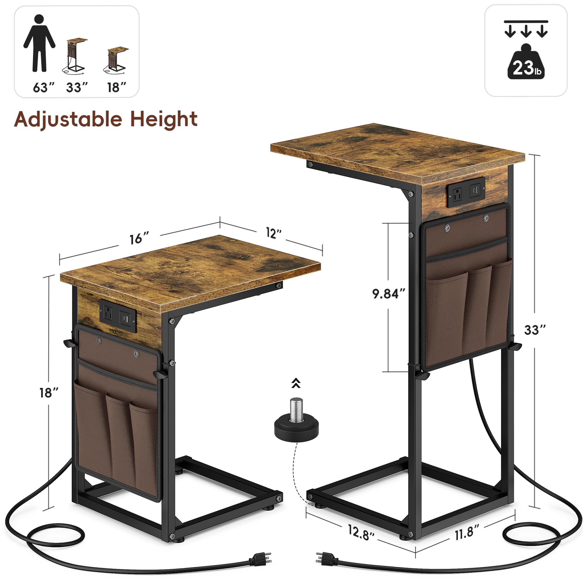 Vagusicc End Table with storage bag to organize remotes and magazines