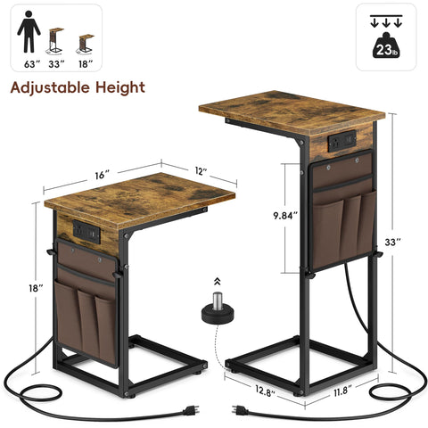 Vagusicc End Table with storage bag to organize remotes and magazines