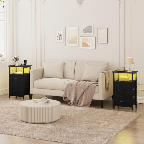 Vagusicc nightstand with three fabric drawers for clutter-free storage