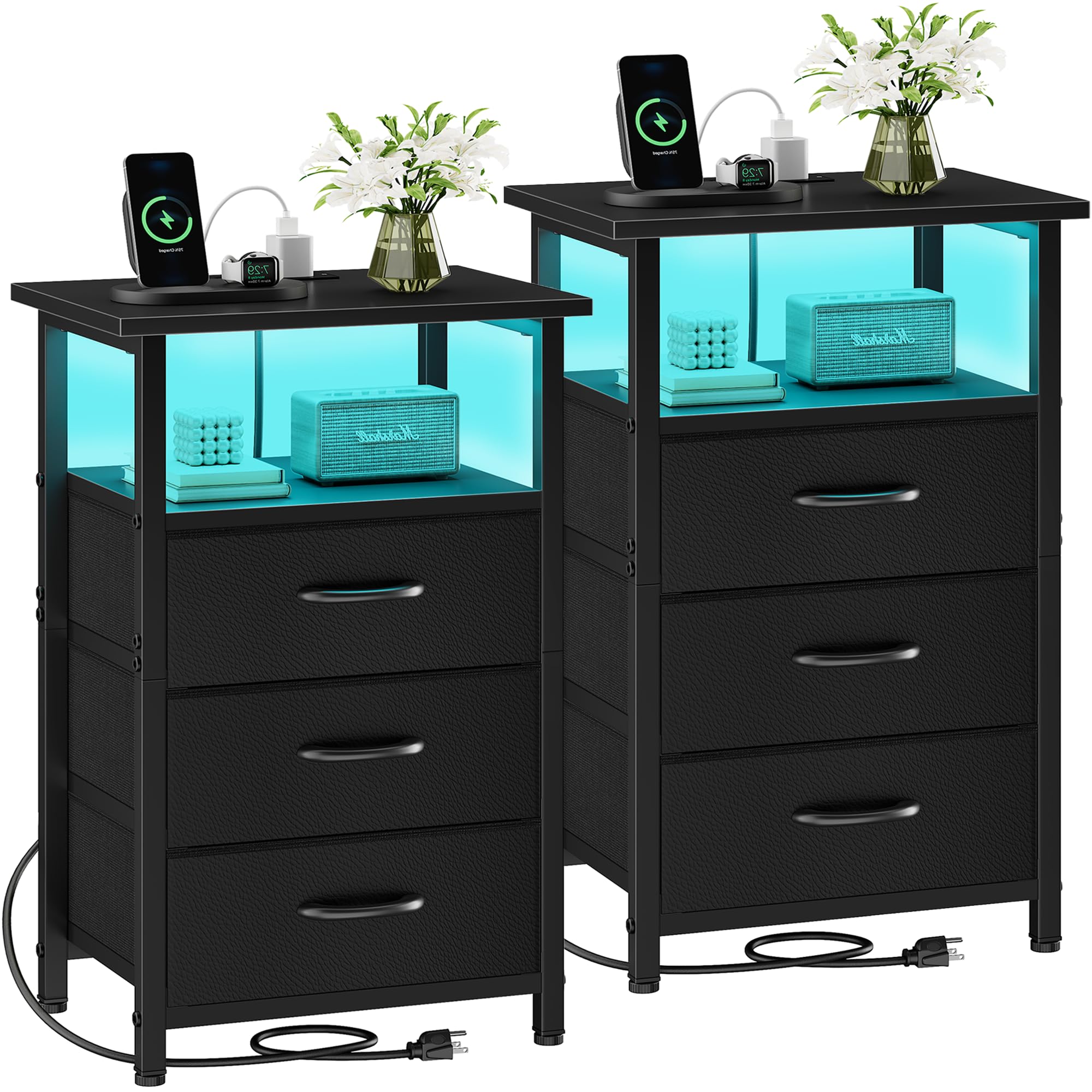 Vagusicc nightstand with RGB LED strip showing mood lighting options
