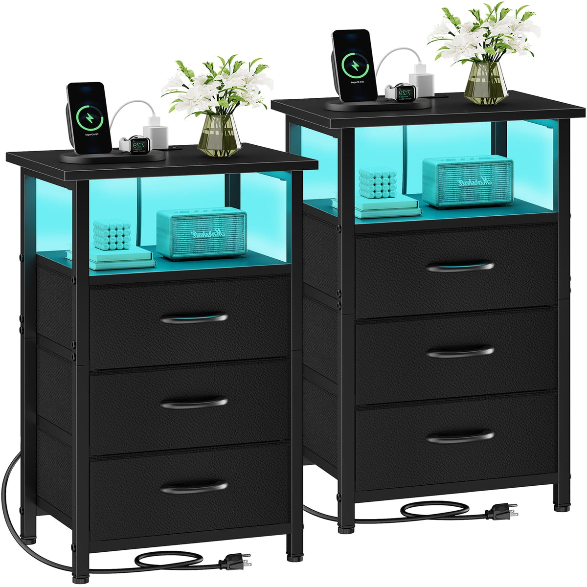 Vagusicc nightstand with RGB LED strip showing mood lighting options