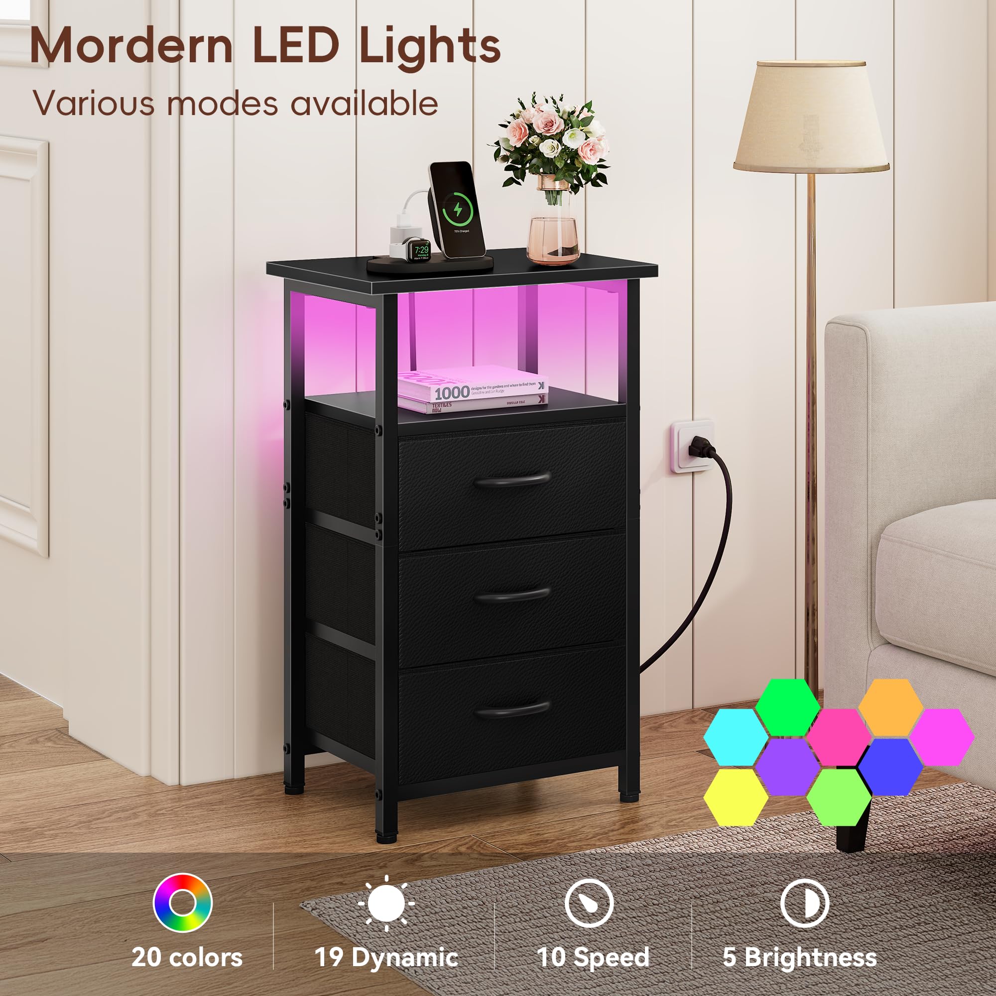 Vagusicc nightstand with two open shelves for quick access items