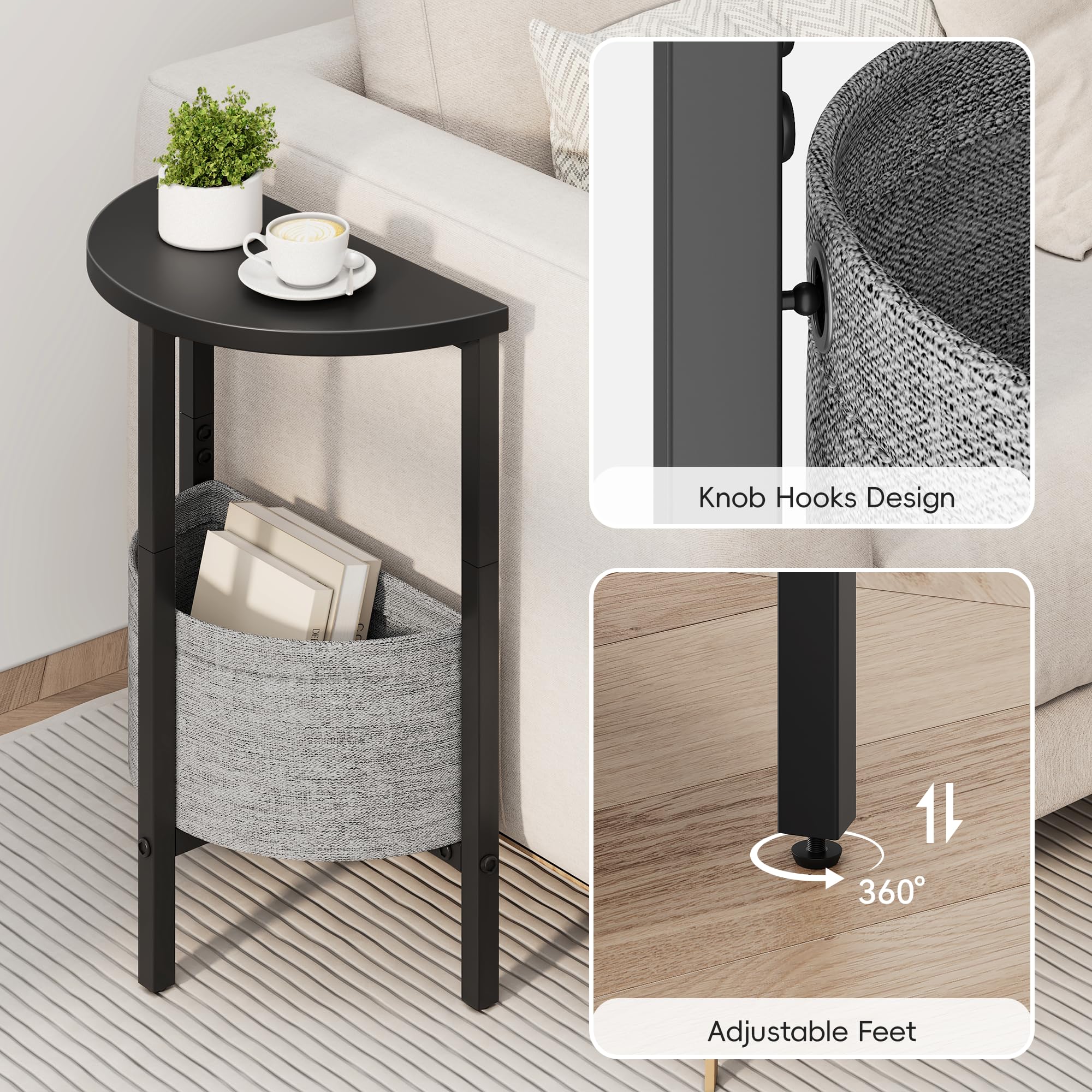 Vagusicc compact storage Space for books and lamp on half moon table