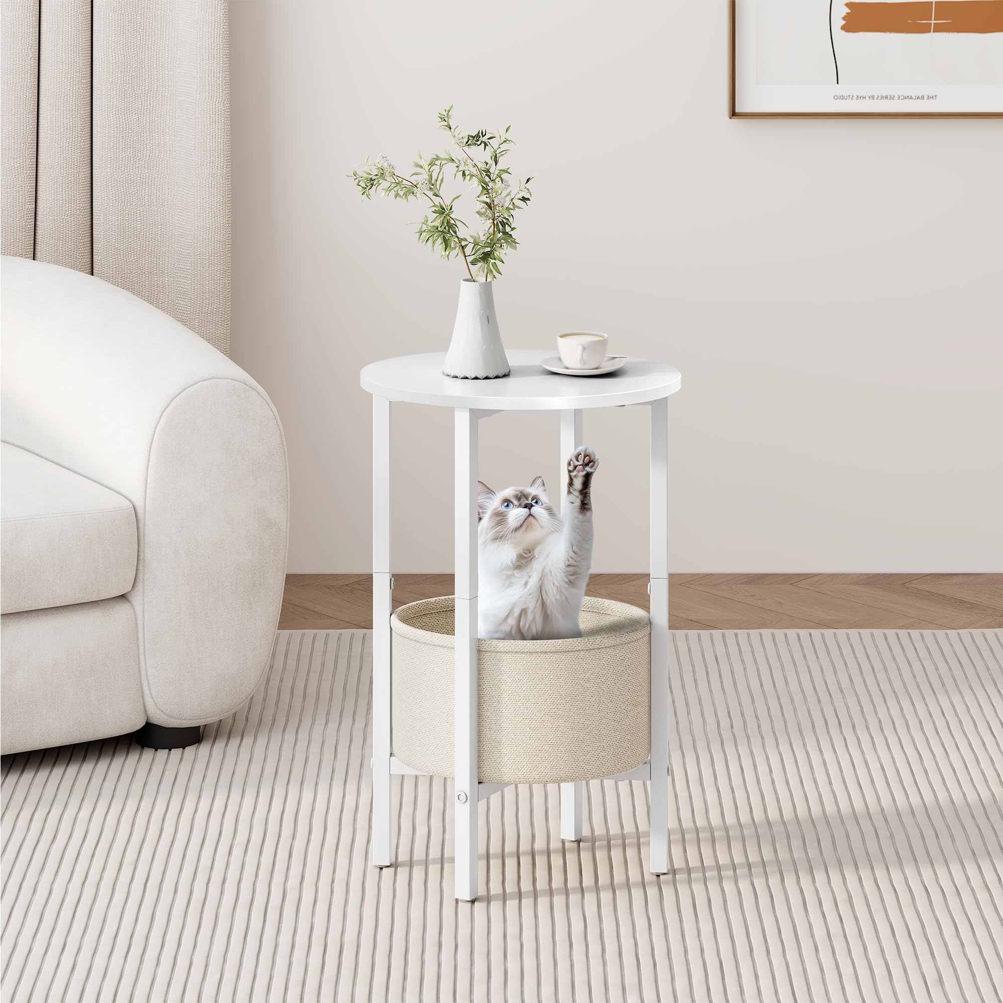Vagusicc white nightstand with stable legs for balanced placement