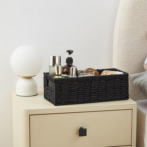 Vagusicc black wicker storage basket blends with modern decor.