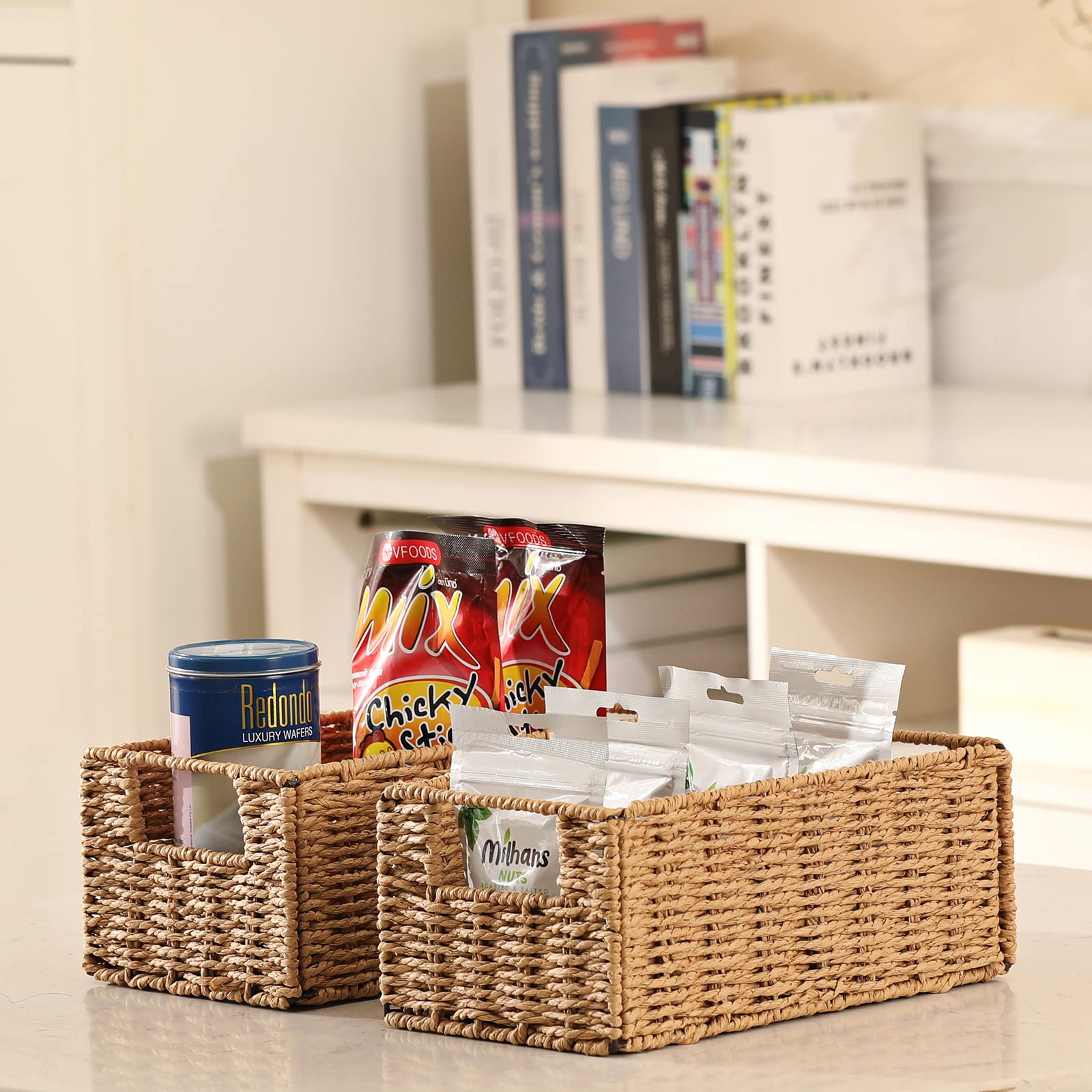 Vagusicc wicker storage basket foldable design saves space when not in use.