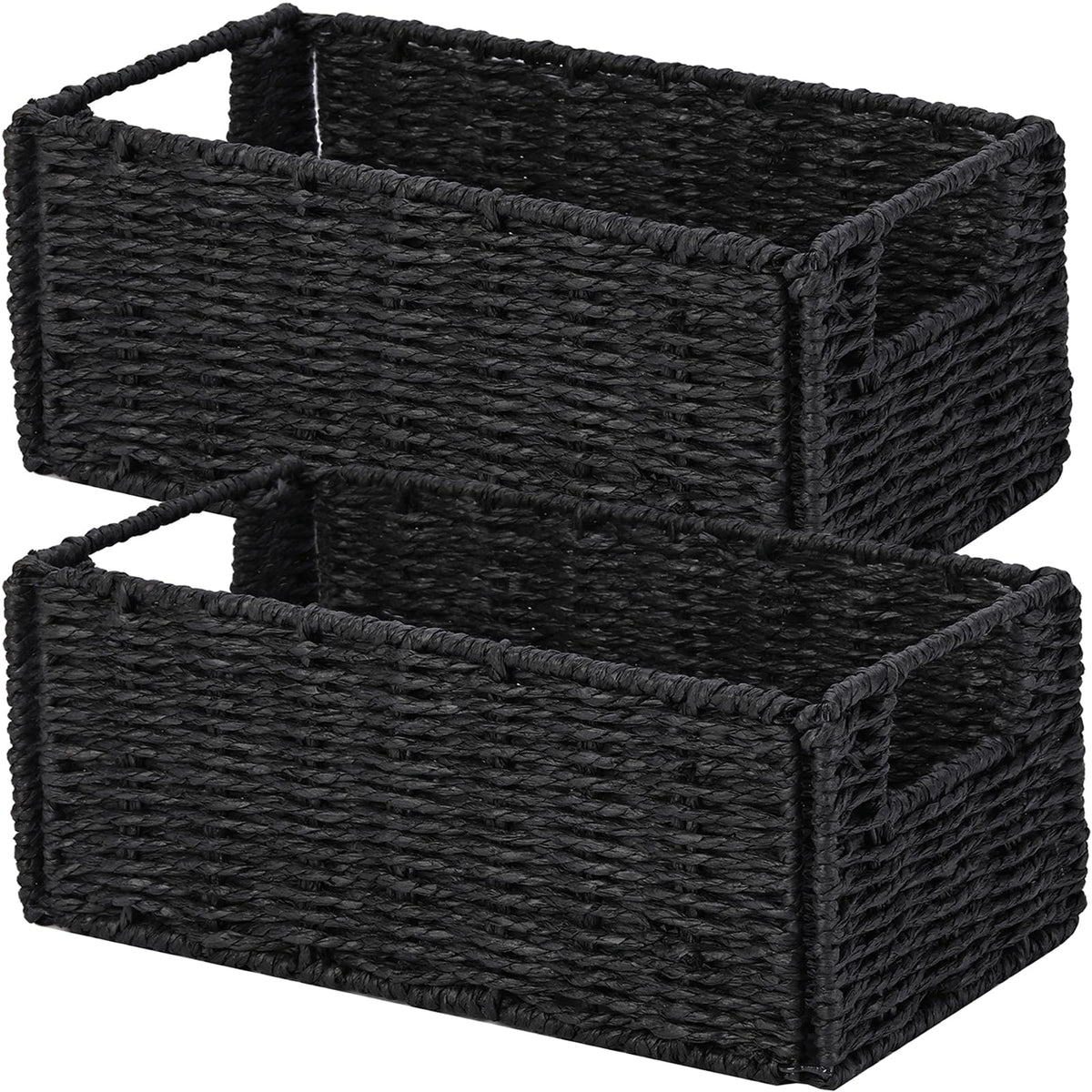 Vagusicc wicker storage basket set of 2 in black for tidy shelves