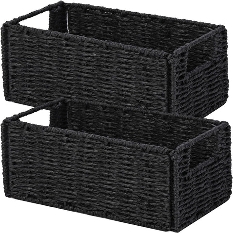 Vagusicc wicker storage basket set of 2 in black for tidy shelves