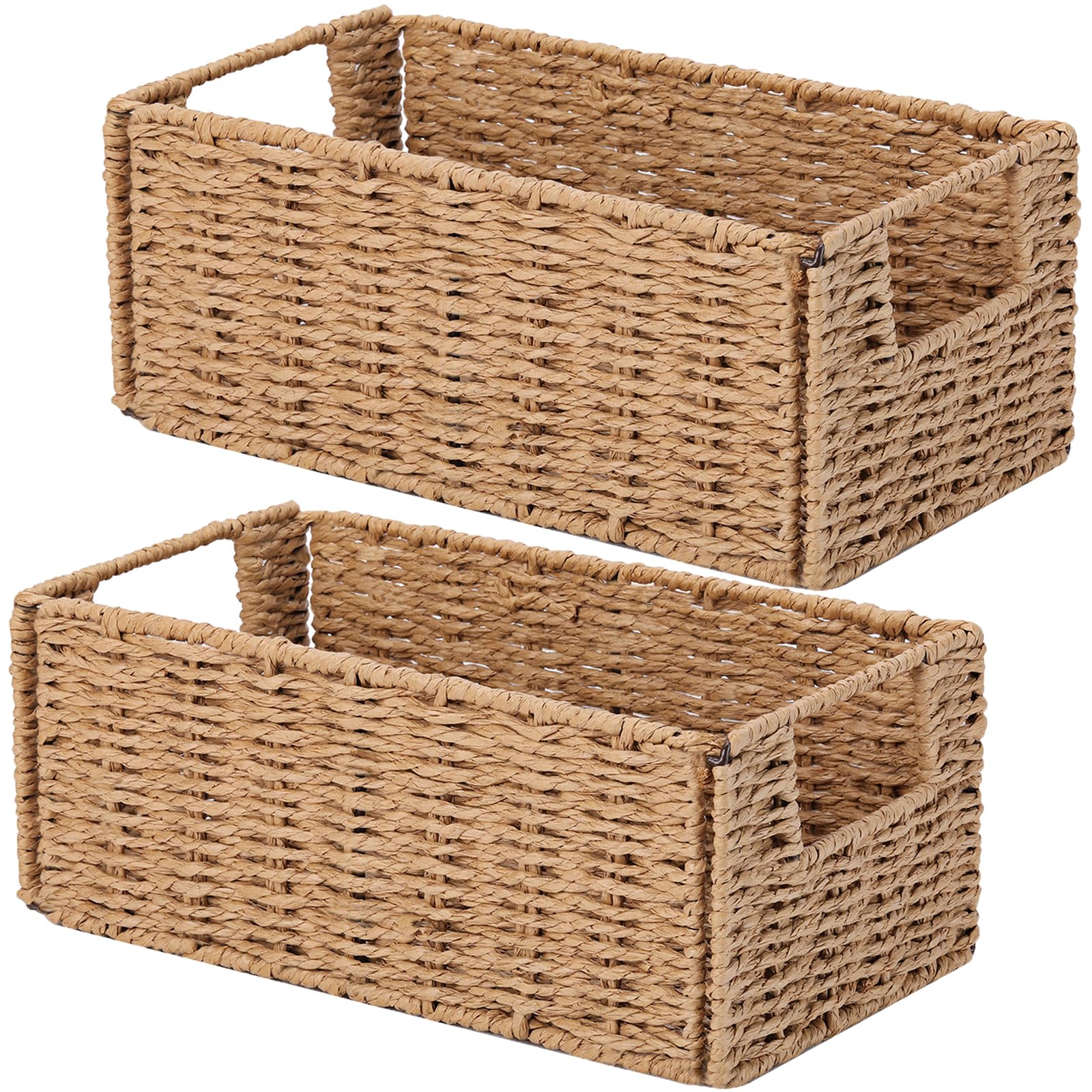 Vagusicc wicker storage basket set 2 neatly organizes shelves and surfaces.