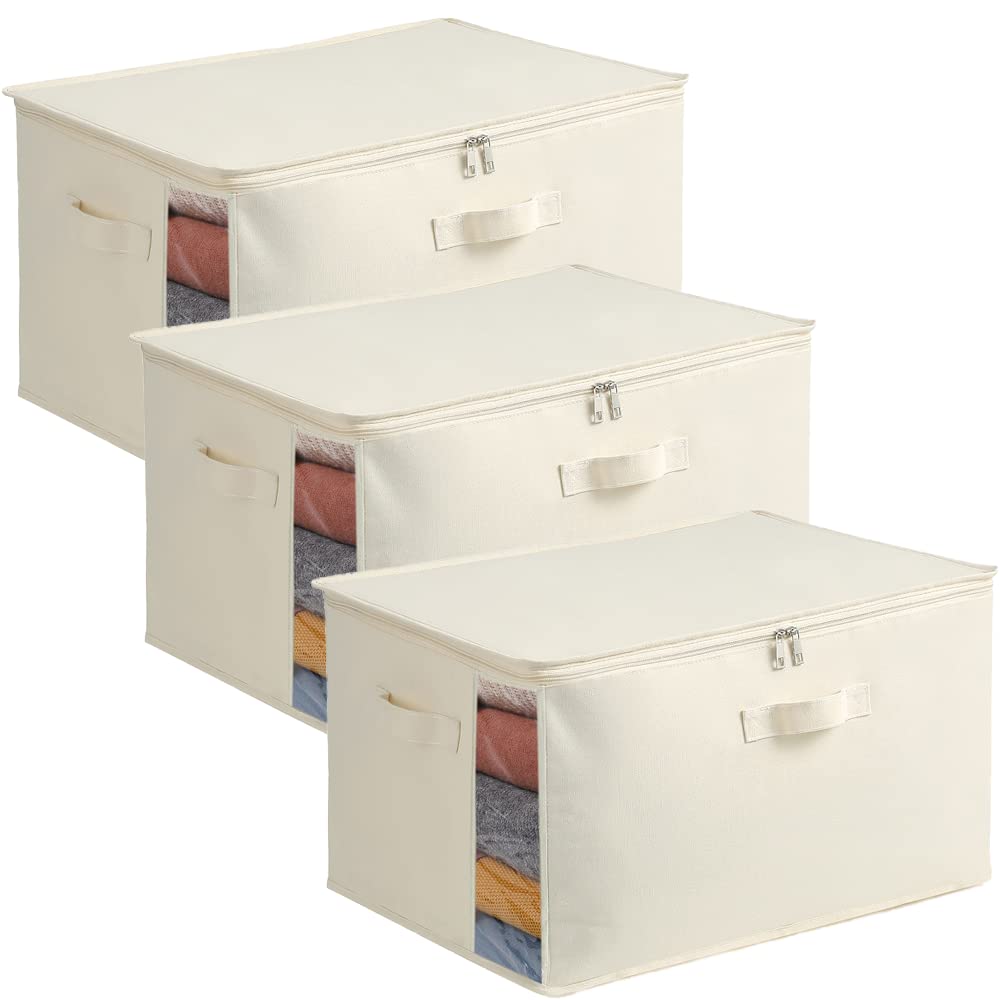 Vailando 3-pack large canvas comforter storage bags with window view for quick viewing